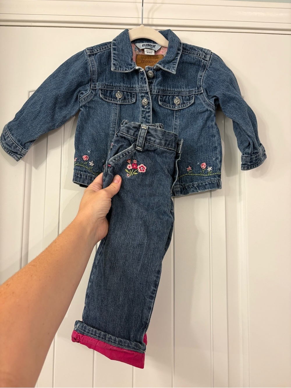 Y2K OshKosh B'gosh Girls' Blue Denim Jacket with Floral Embroidery